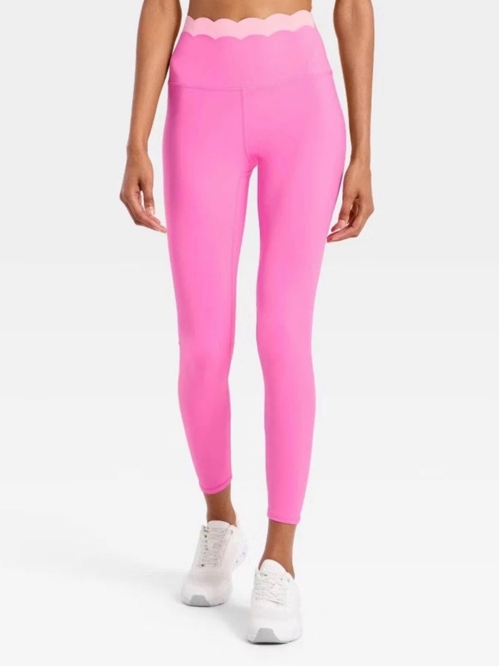 Women's High-Rise Scallop Leggings - JoyLab Neon Pink/Light Pink Size Small